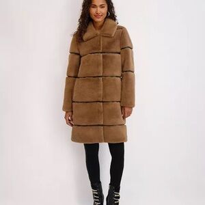Karl Lagerfeld Paris Women's Faux-Leather Trim Faux-Fur Coat